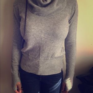 Versatile grey cowl neck sweater